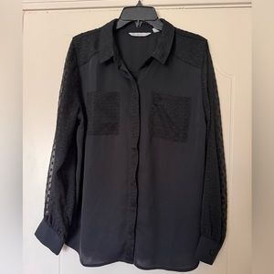 Isaac Mizrahi black blouse with sheer sleeves